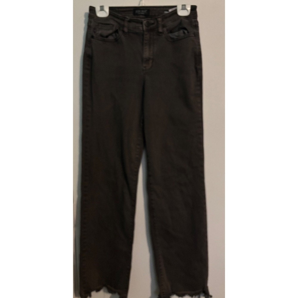 Judy Blue Womens 5/27 Frayed Hem Straight Jeans dark brown wash uneven raw hem